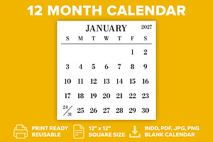 2027 Large Type 12x12 Calendar