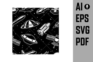 Seamless Pattern With Spaceships