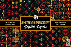 Red Green Yellow Floral Embroidery, a Pattern Graphic by Creative Store