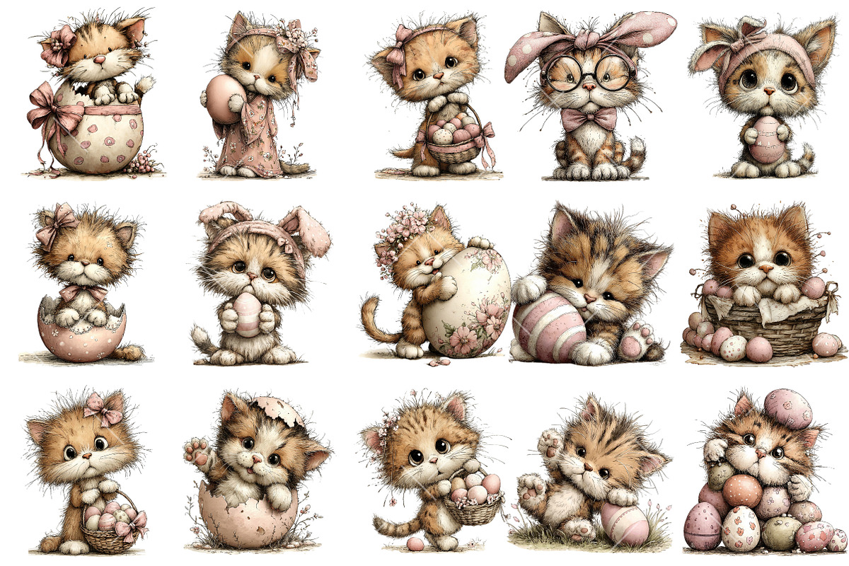 Whimsical Easter Cat Clipart, an Illustration by OK Design (Photo 3 of 6)
