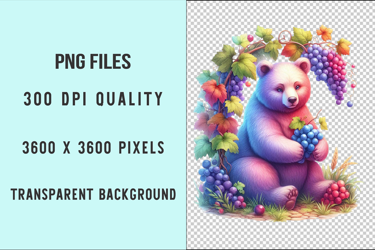 Bear in Grape Garden Clipart, a Graphic by SinaCreation (Photo 2 of 6)