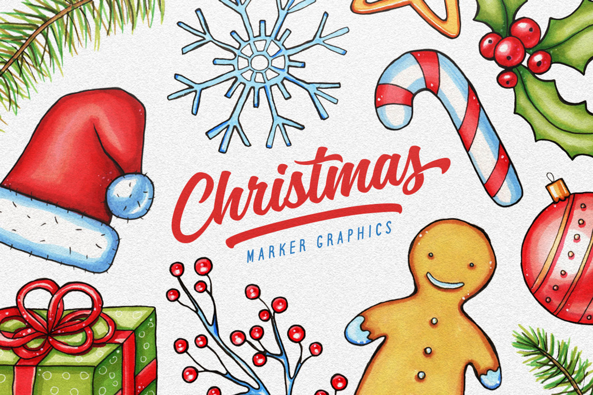 Christmas Marker Graphics Set, a Decorative Illustration by Chelovector (Photo 1 of 3)
