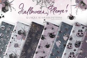 Kawaii Halloween Seamless Patterns