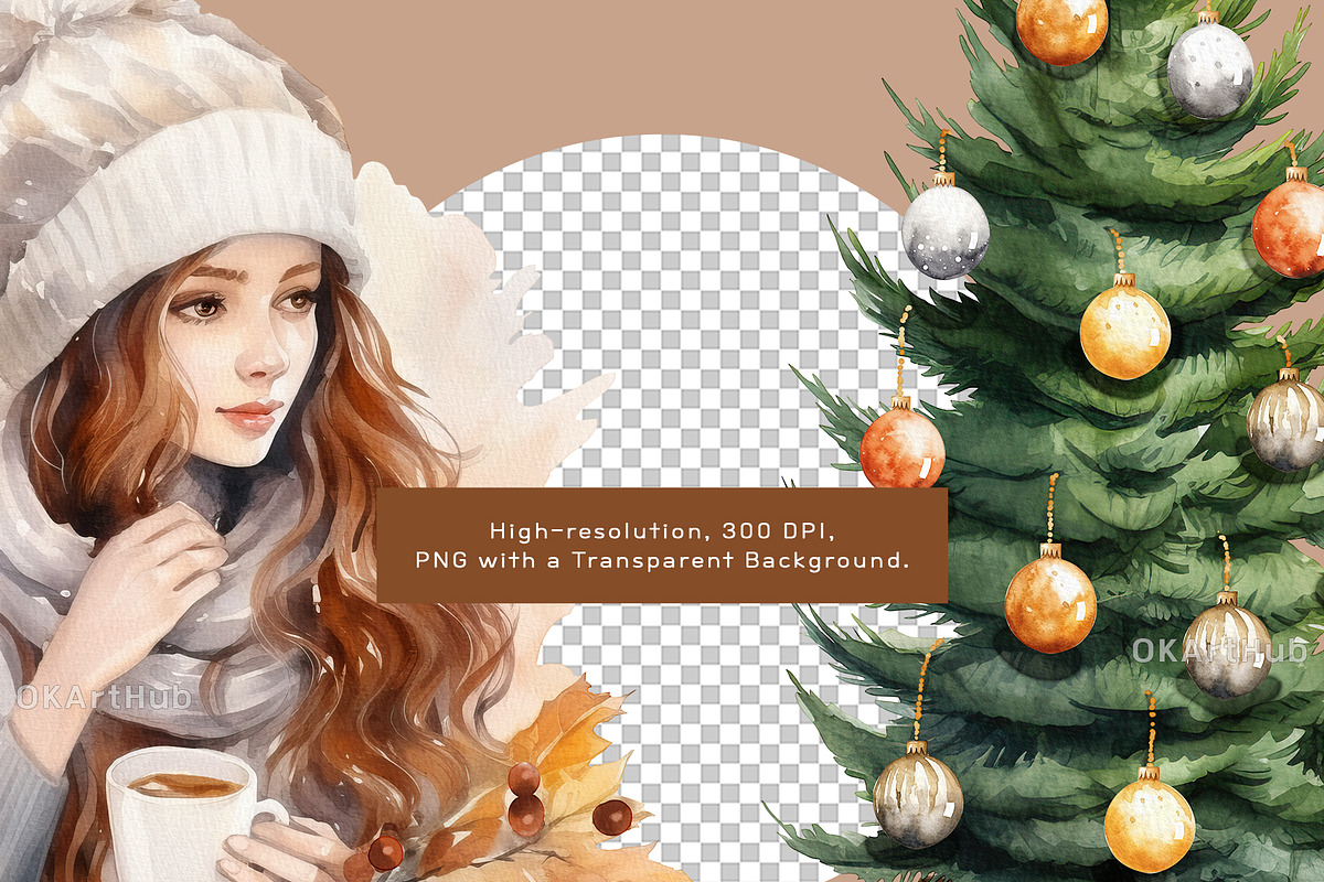 Watercolor Cozy Christmas Clipart, a Decorative Illustration by OKArtHub (Photo 8 of 8)