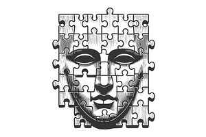 Puzzle Pieces Forming Human Face, a Person Illustration by AlexArt
