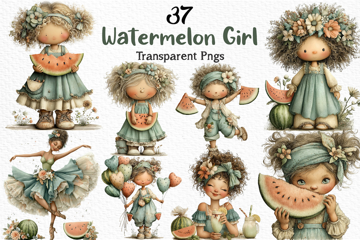 Watermelon Girl Clipart, an Illustration by Craft Nest (Photo 1 of 12)