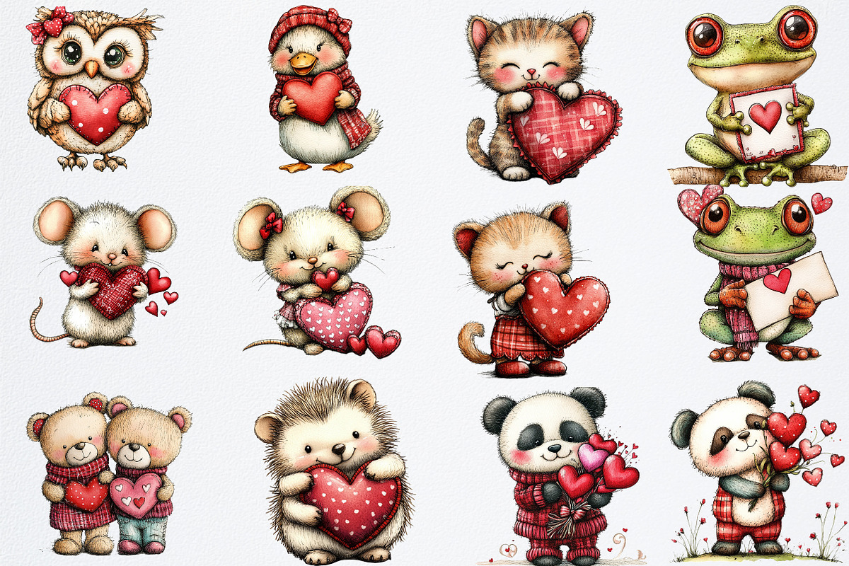 Whimsical Animals Valentine Day png, an Illustration by Watercolor design (Photo 6 of 6)