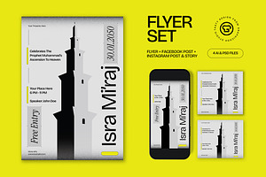 Gray Isra Mi'raj Flyer Set, a Flyer Template by graphicook