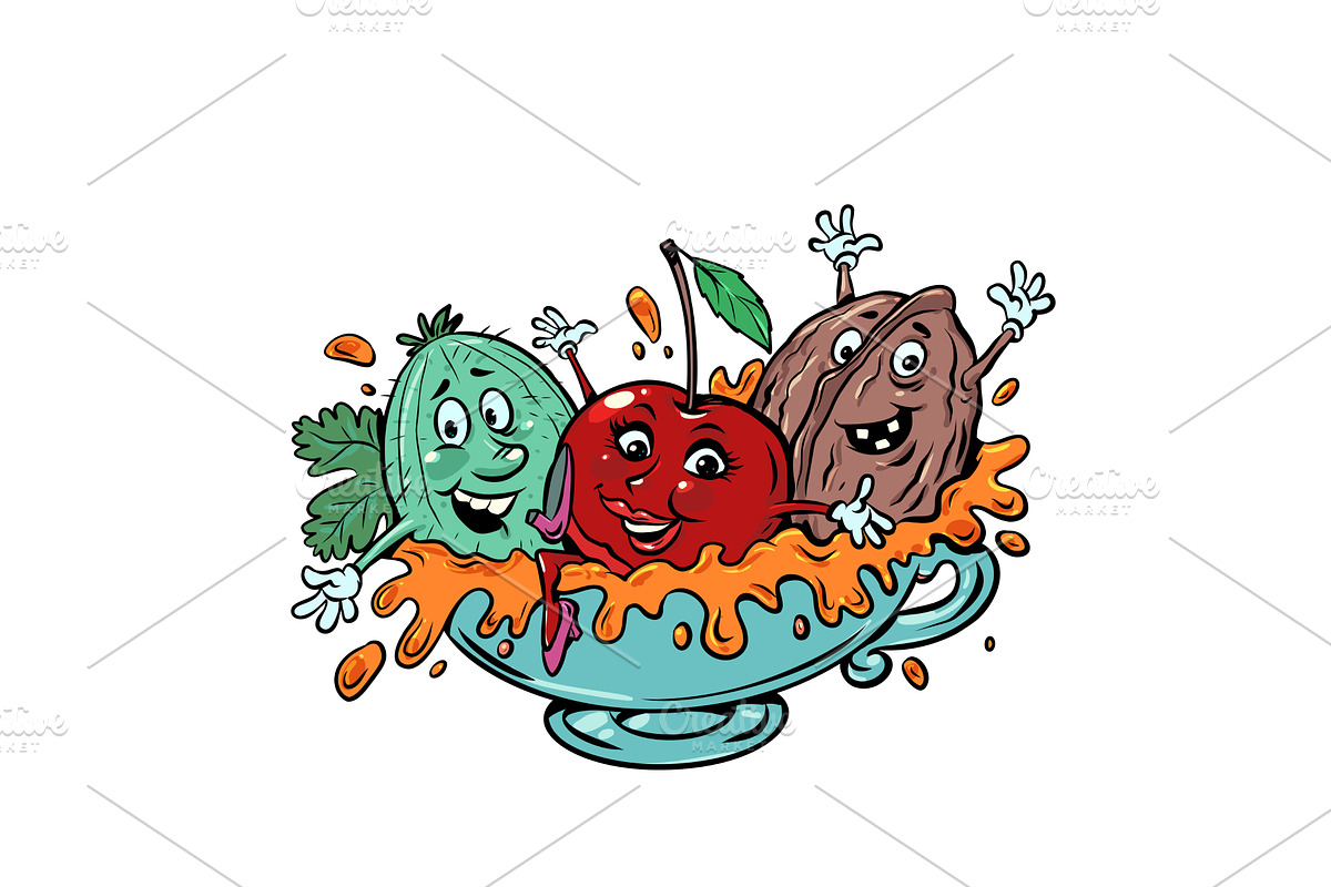 Vitamins and healthy berries, nuts, a Food Illustration by rogistok