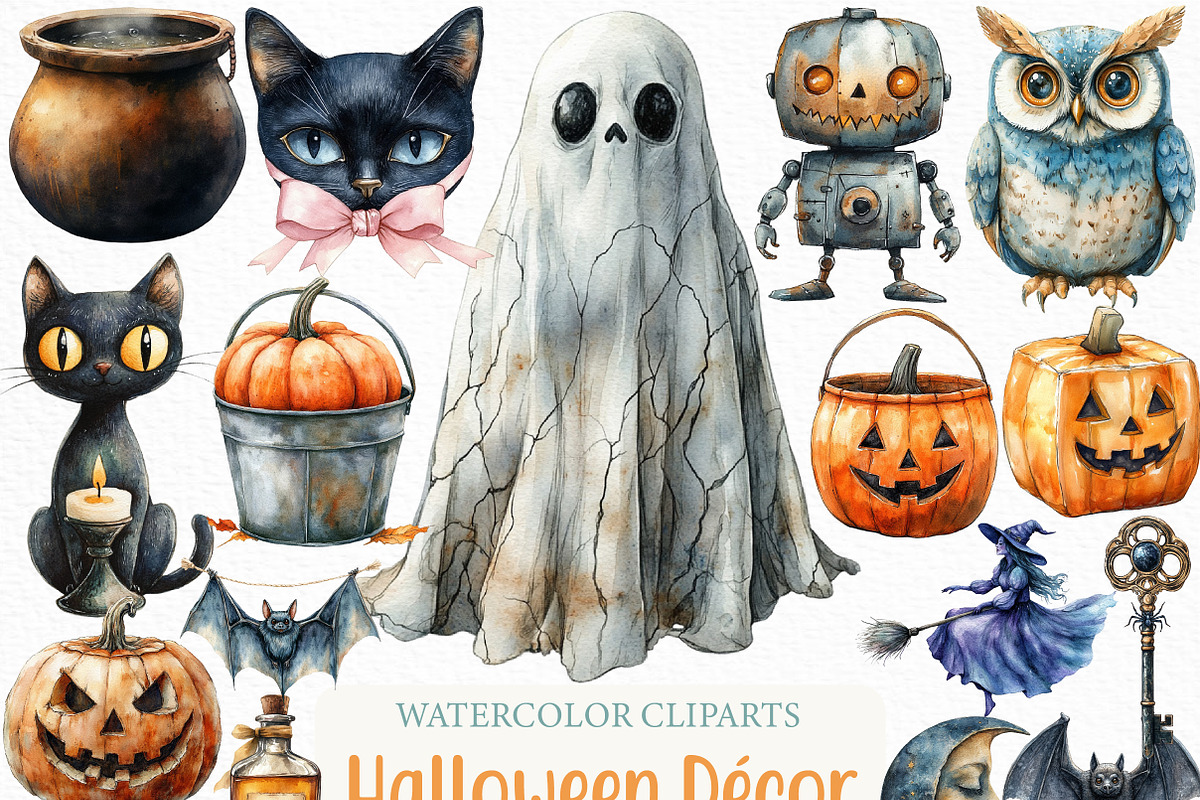 Vintage Halloween Décor Clipart, an Illustration by Craft Nest (Photo 1 of 6)