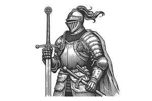 Medieval knight in armor holding, a Person Illustration by AlexArt