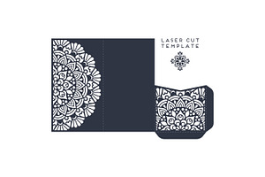 Vector wedding card laser cut template. Vintage decorative elements