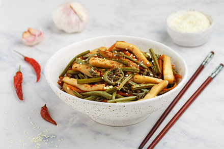 Sauteed bracken fern with squid, a Food & Drink Photo by La_Vanda