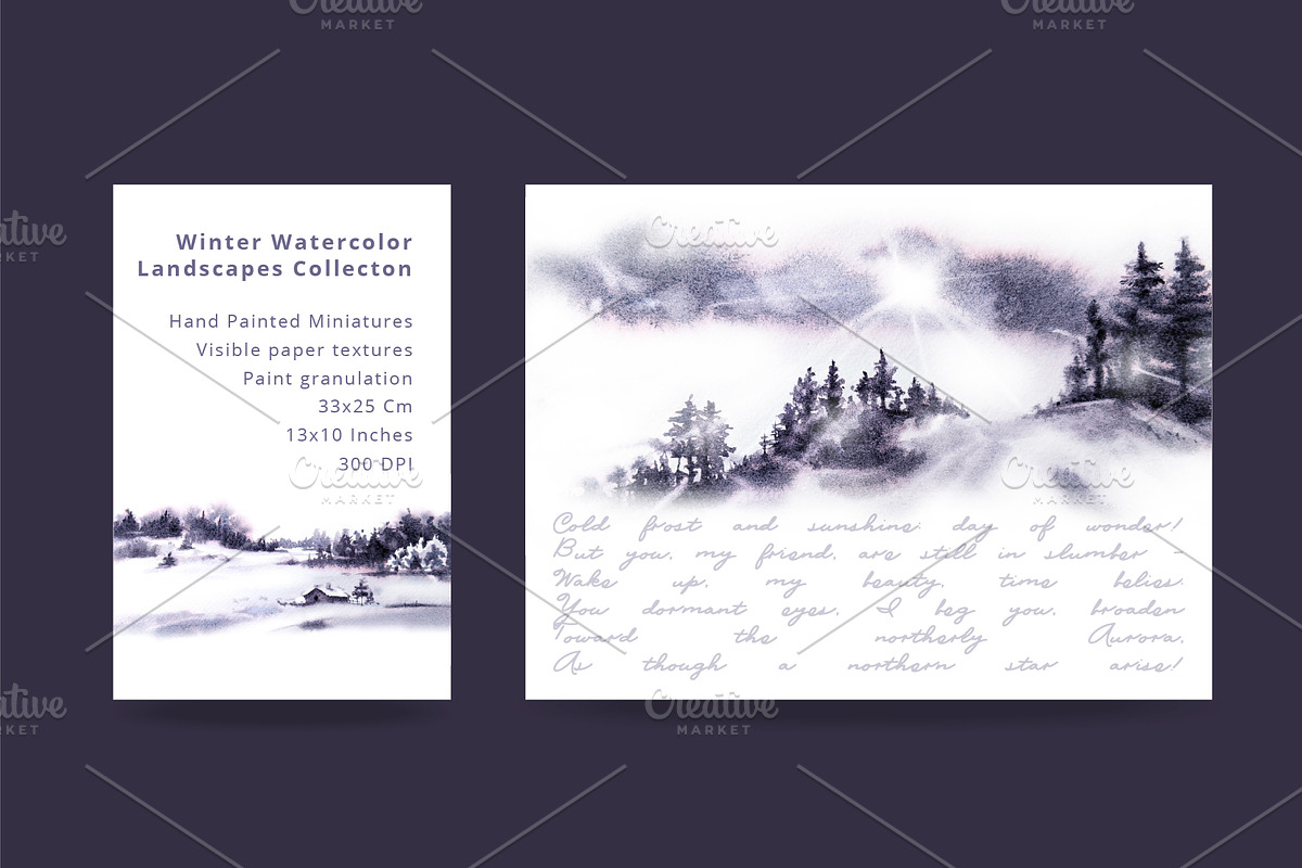 Watercolor Winter Landscapes Set, a Texture Illustration by Nuburu (Photo 2 of 14)