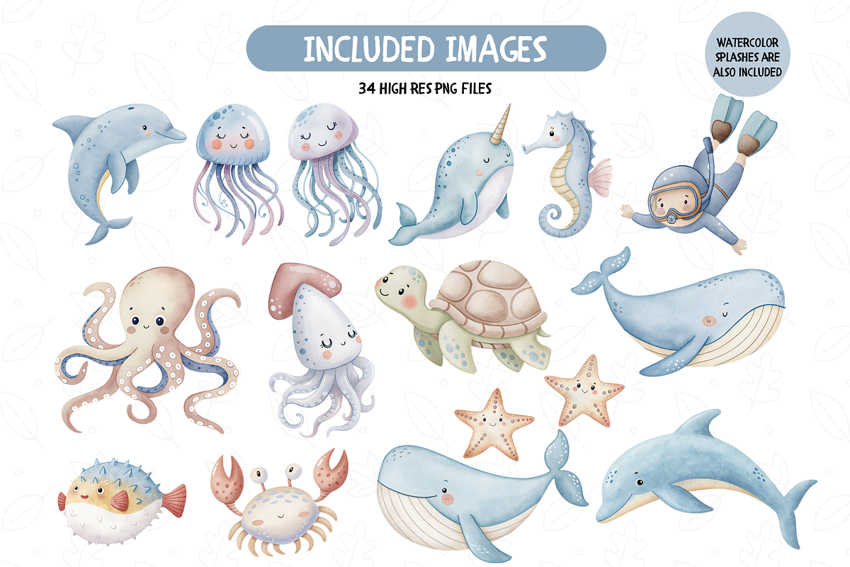 Watercolor Under the Sea Clipart, an Illustration by TatiMockup (Photo 2 of 4)