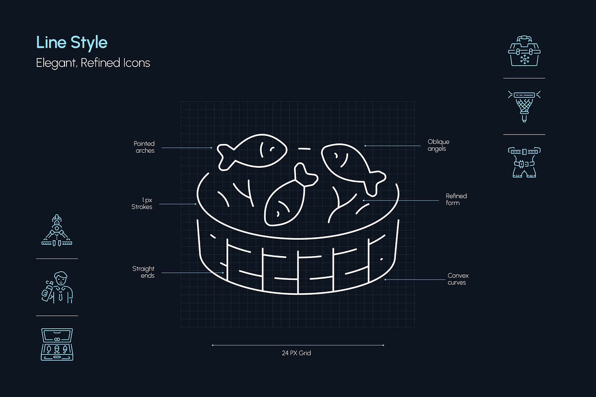 Fishing Icon Art Set, an Outline Icon by Prosymbols (Photo 3 of 8)