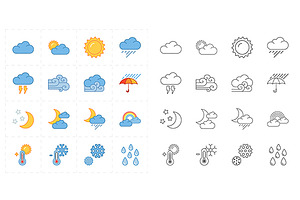16 flat modern weather icons