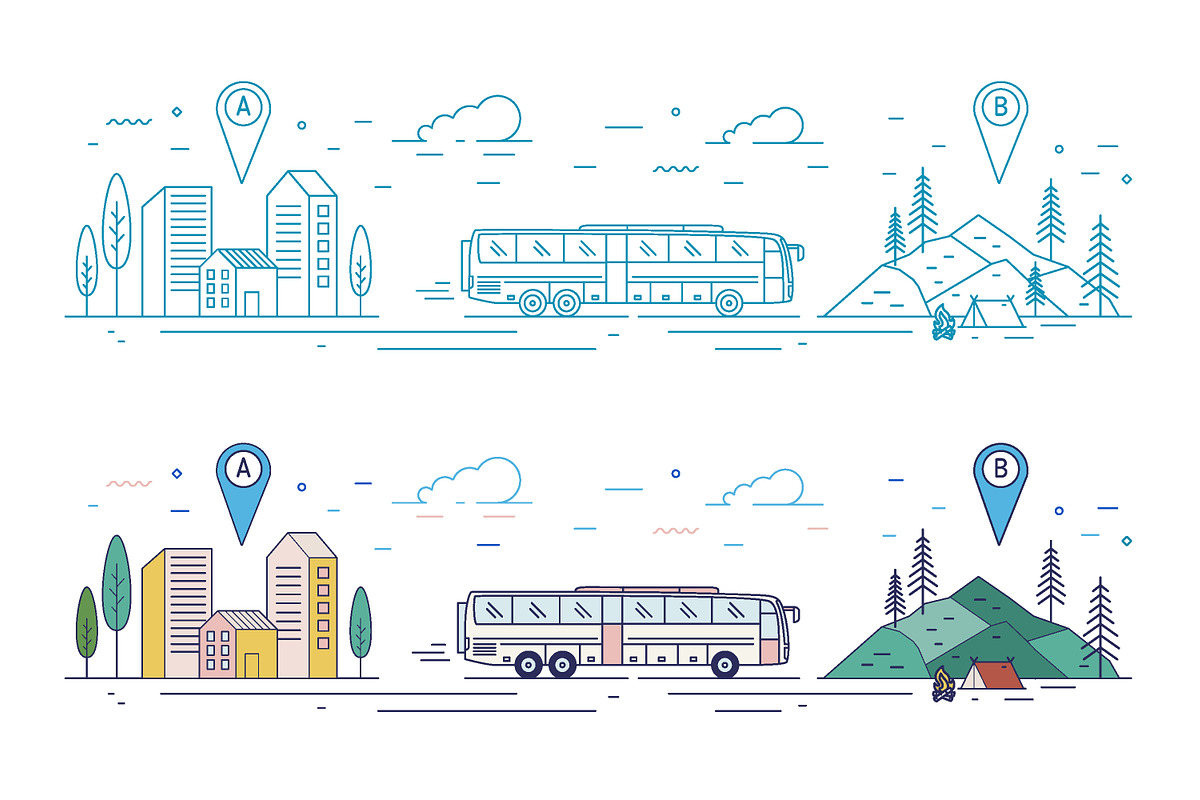 Bus travel, line art set, a Transportation Illustration by Good Studio (Photo 1 of 4)