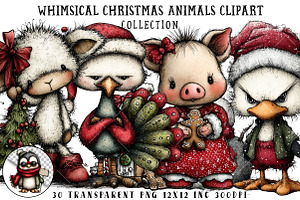 Whimsical Christmas Animals Clipart, an Illustration by OK Design