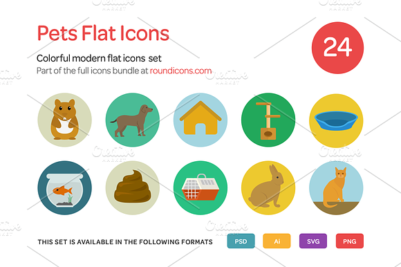 Pets Flat Icons Set preview 5