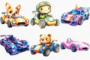 Watercolor Kawaii Race Car Clipart, an Illustration by Canvas Craft (Thumbnail 2 of 8)