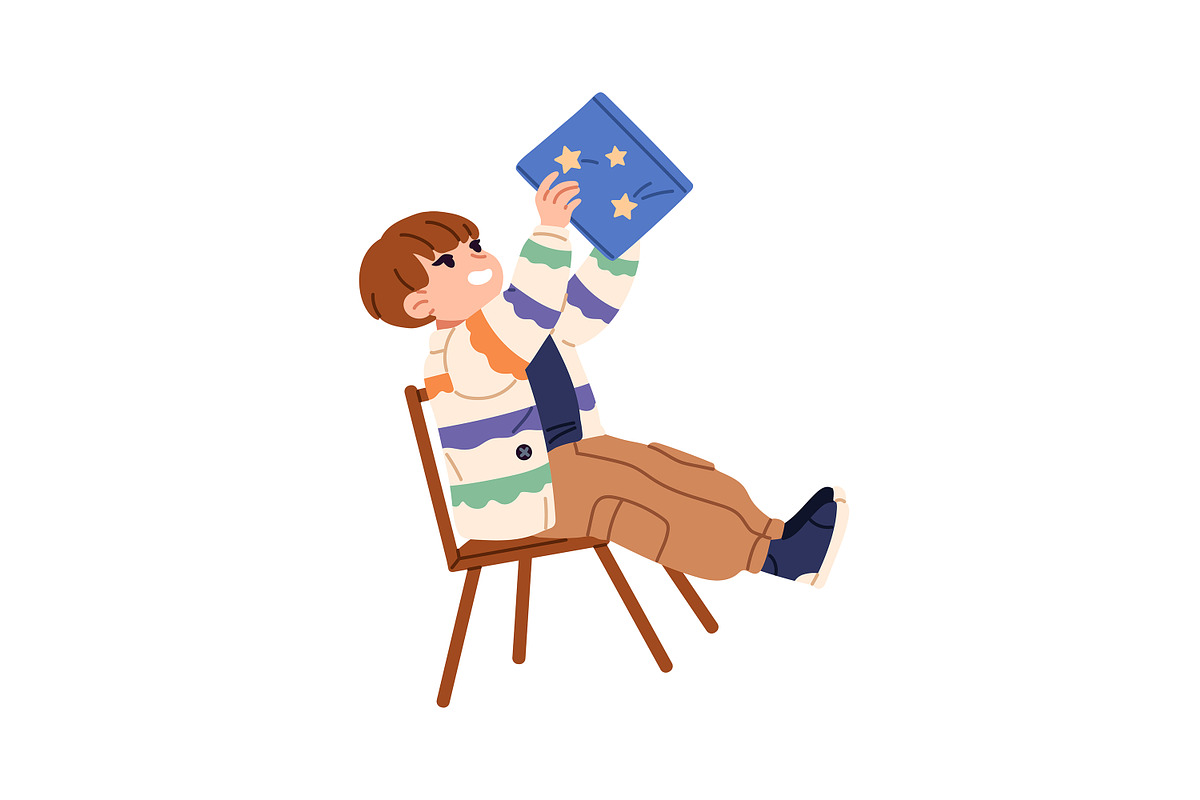 Cute kids reading paper books set, a Person Illustration by PaperTrident (Photo 4 of 9)