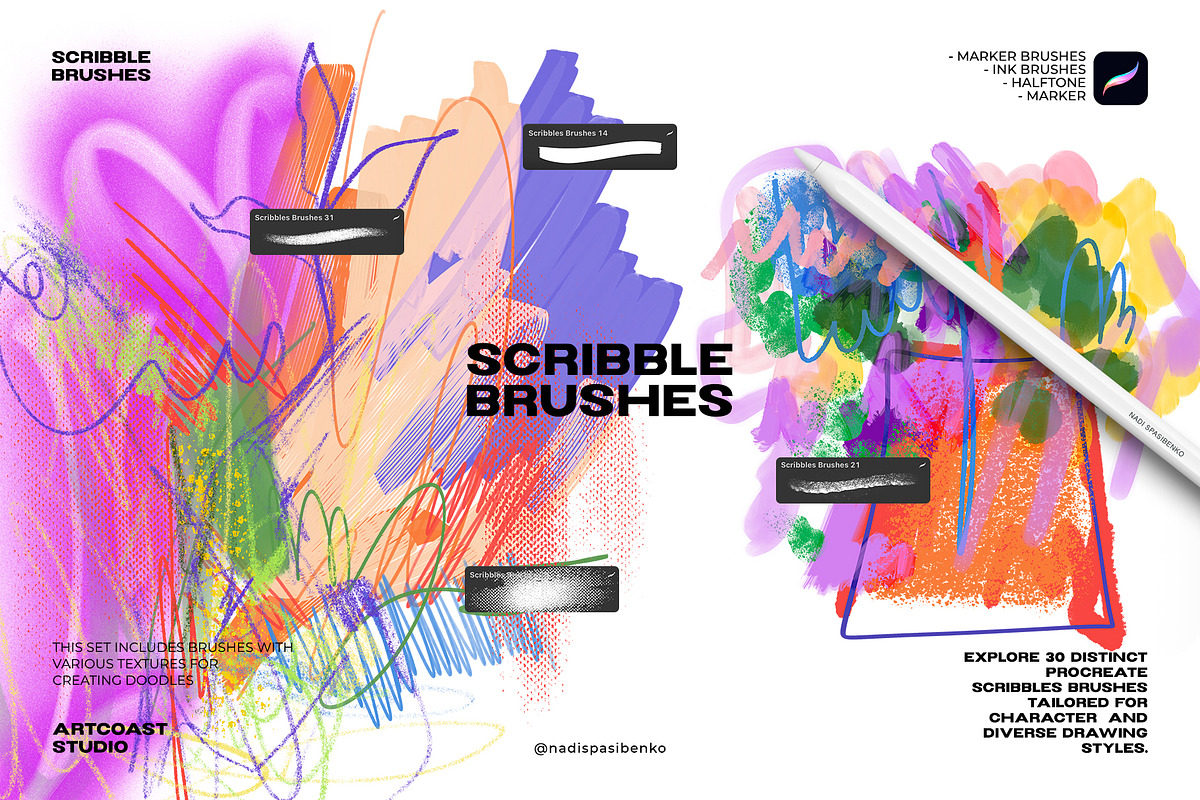 Scribbles Brushes for Procreate, a Brush Add-On by Spasibenko Art (Photo 5 of 5)