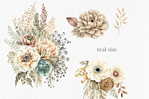 Beige Flowers Watercolor Clipart PNG