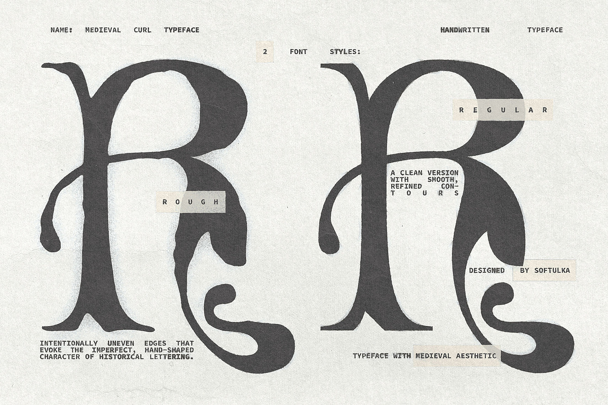 Medieval Curl Typeface, a Handwritten Font by softulka (Photo 7 of 8)