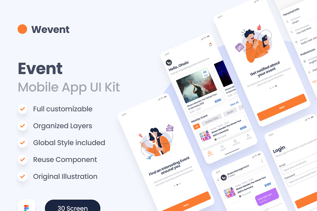 Wevent - Event Booking App UI Kit, an App Template by Ohaio (Photo 1 of 7)