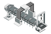 Isometric automated assembly line, a Technology Illustration by Yayasya (Thumbnail 1 of 3)