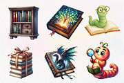 Bookworm Watercolor Clipart, an Illustration by Dream Creation (Thumbnail 2 of 7)