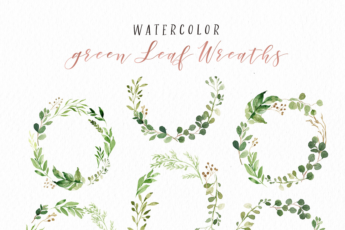 Watercolor Green Leaf Clip Art, an Illustration by Graphic Box (Photo 5 of 6)