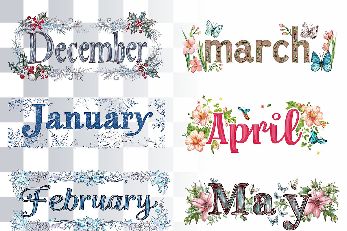 12 Months Lettering Clipart, a Seasonal Illustration by Loony Dream Designs (Photo 2 of 4)