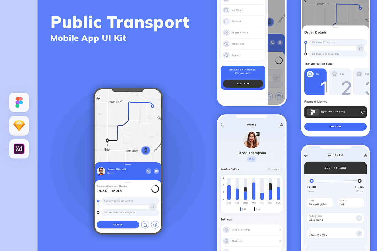 Public Transport Mobile App UI Kit, an UI Kit Template by uicube