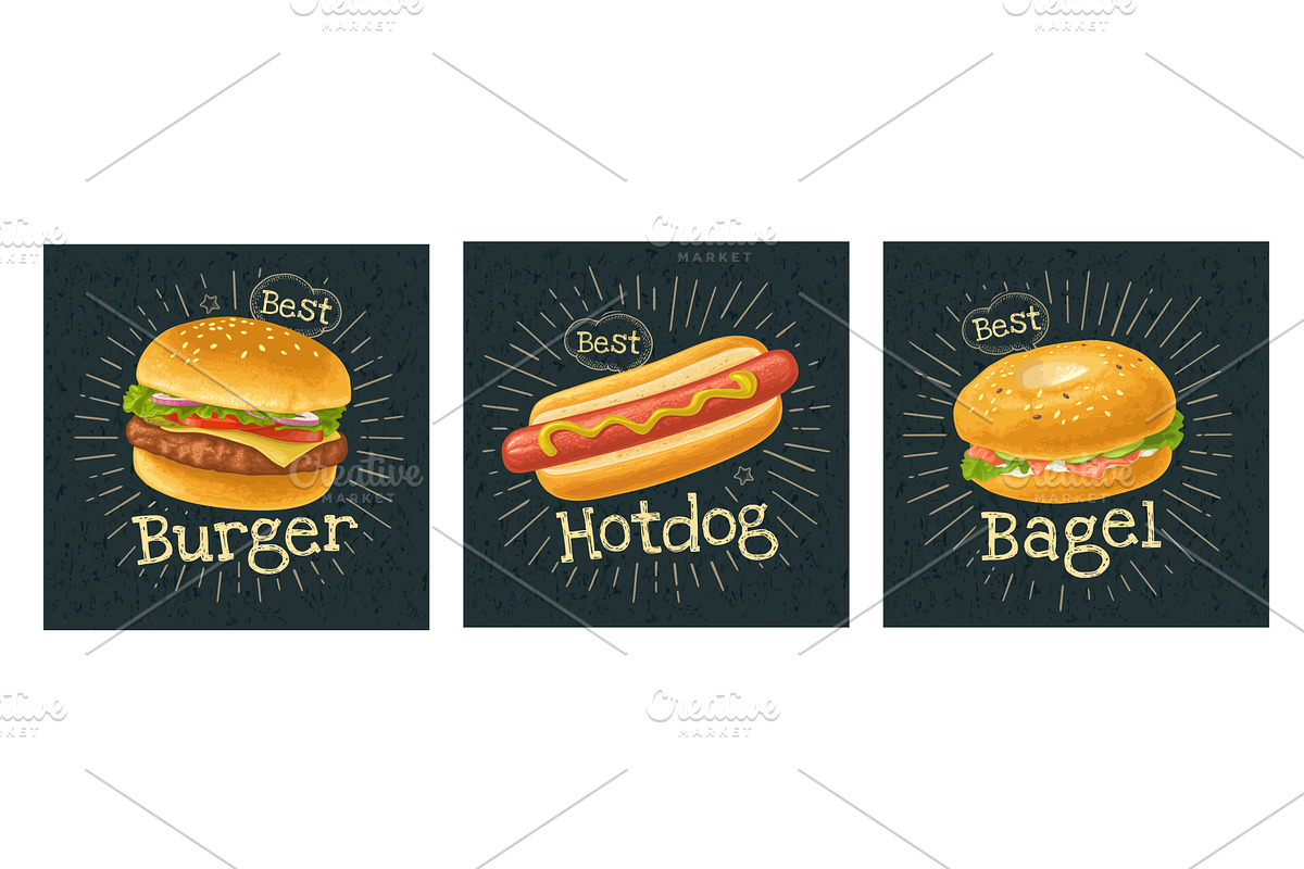 Burger, bagel and hotdog. Vector, an Object Illustration by MoreVector