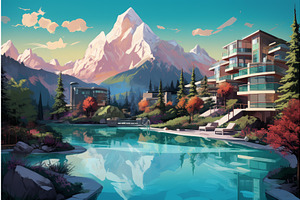 Serene Resort Mountains Landscape