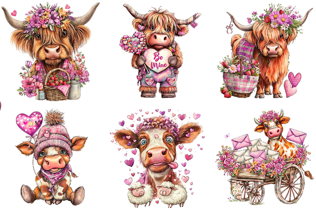 Valentine cowboy highland cows, an Illustration by DreamArtGraphic (Photo 2 of 4)
