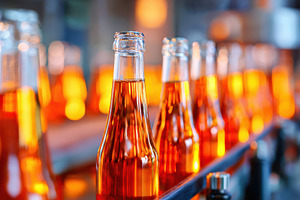 Row of amber bottles in warm light, a Food & Drink Photo by AlyaAnd