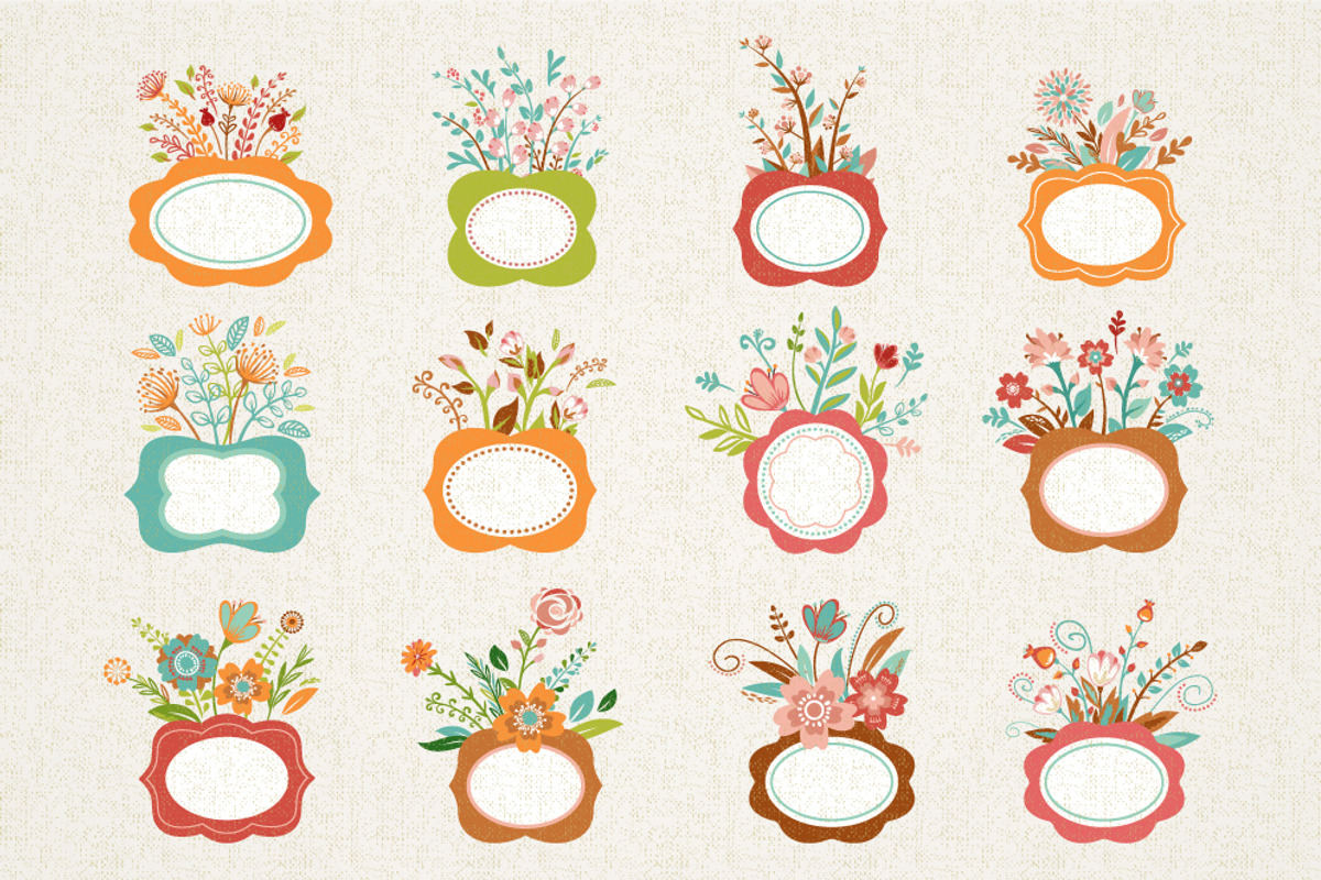 Flowers with ribbons & frames, an Illustration by Marish | Creative Market