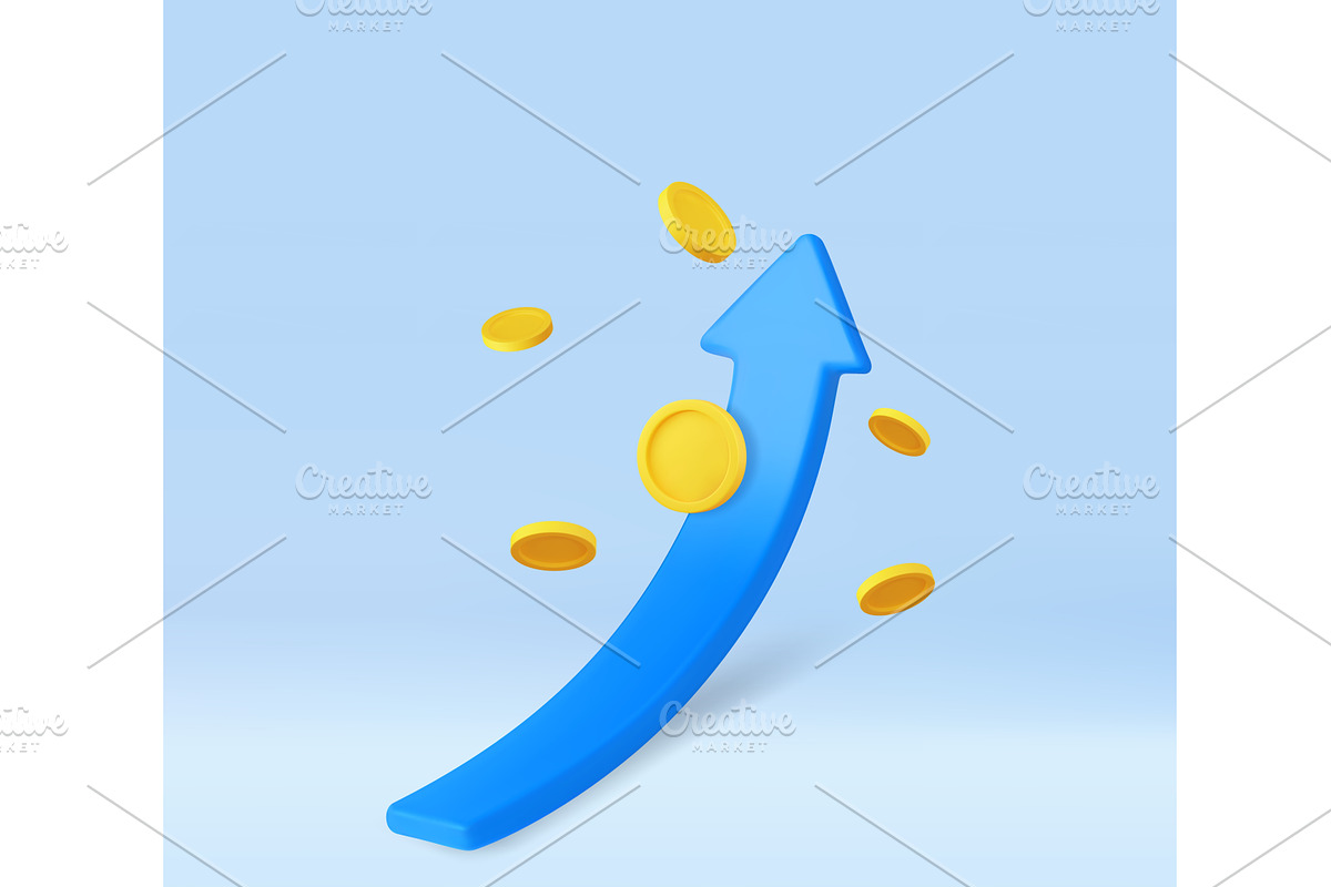 3d growth stock chart with coins, a Finance Illustration by ModVector