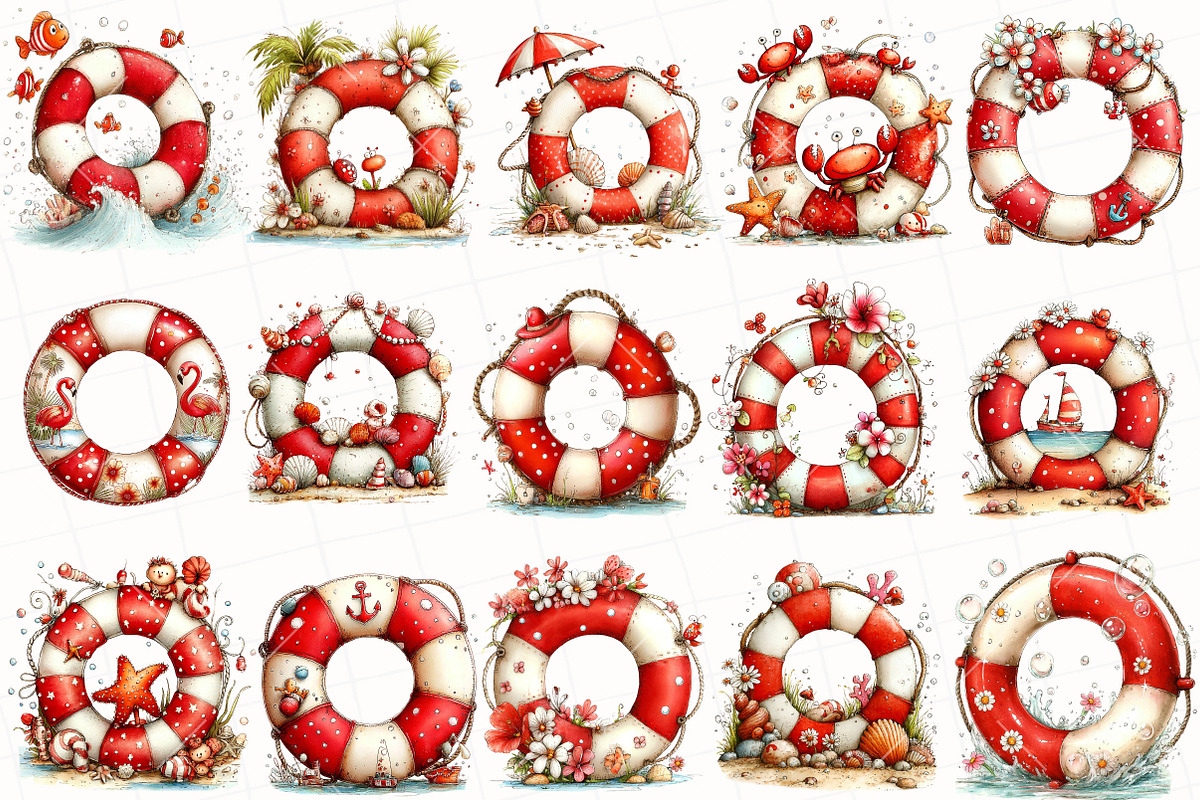 Whimsical Summer Lifebuoy Clipart, an Illustration by OK Design (Photo 3 of 6)