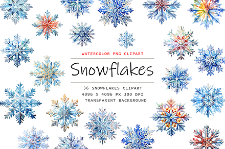Watercolor Snowflake Clipart, a Decorative Illustration by stickermadness