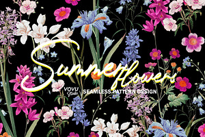 Summer flowers repeat pattern design, a Pattern Graphic by VOVU Studio