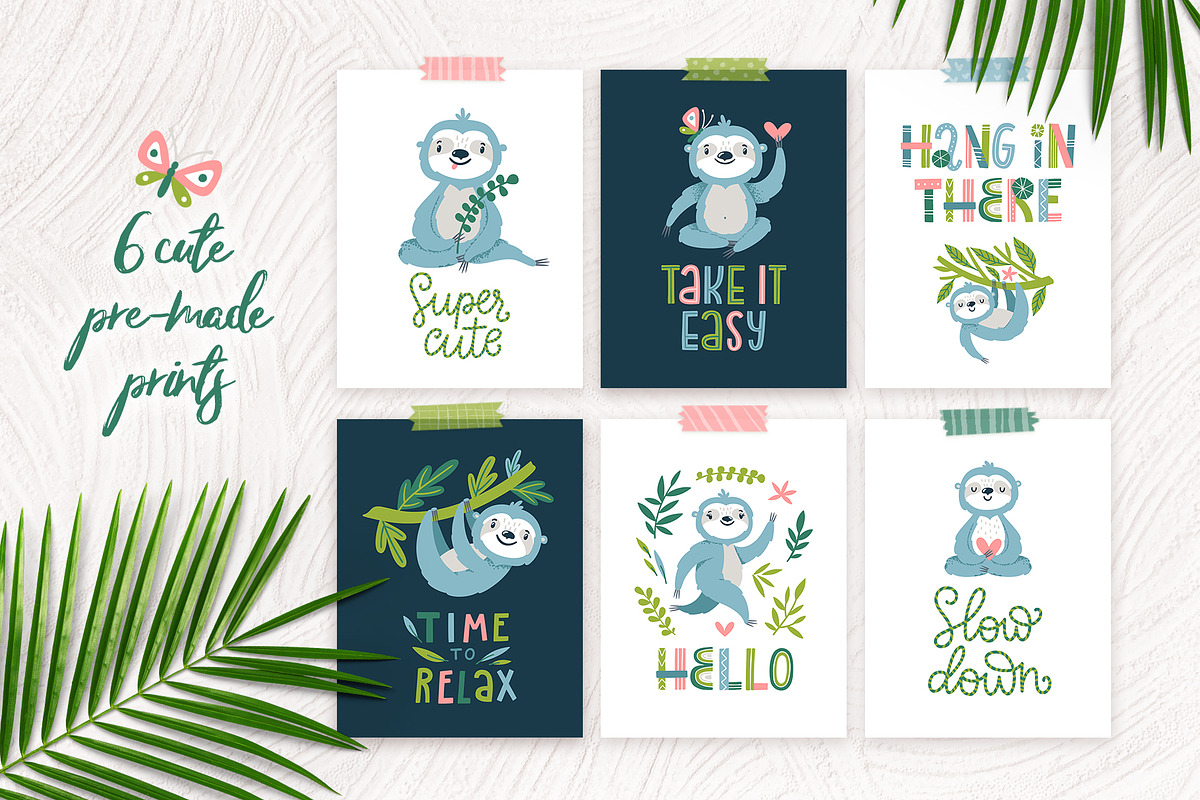 Sloths. Clipart, patterns & prints., an Animal Illustration by MagicForestory (Photo 7 of 10)
