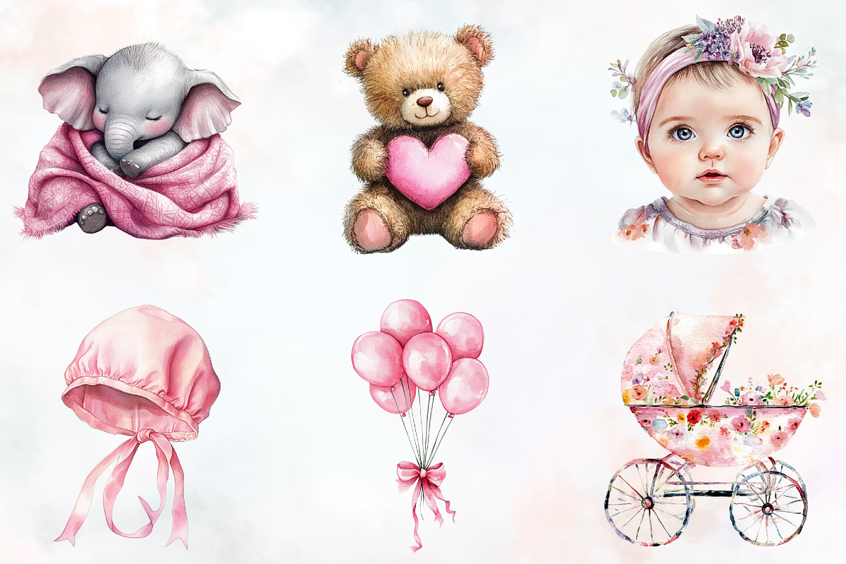Pink Baby Girl Nursery Clipart, an Illustration by RobertsArt (Photo 6 of 7)