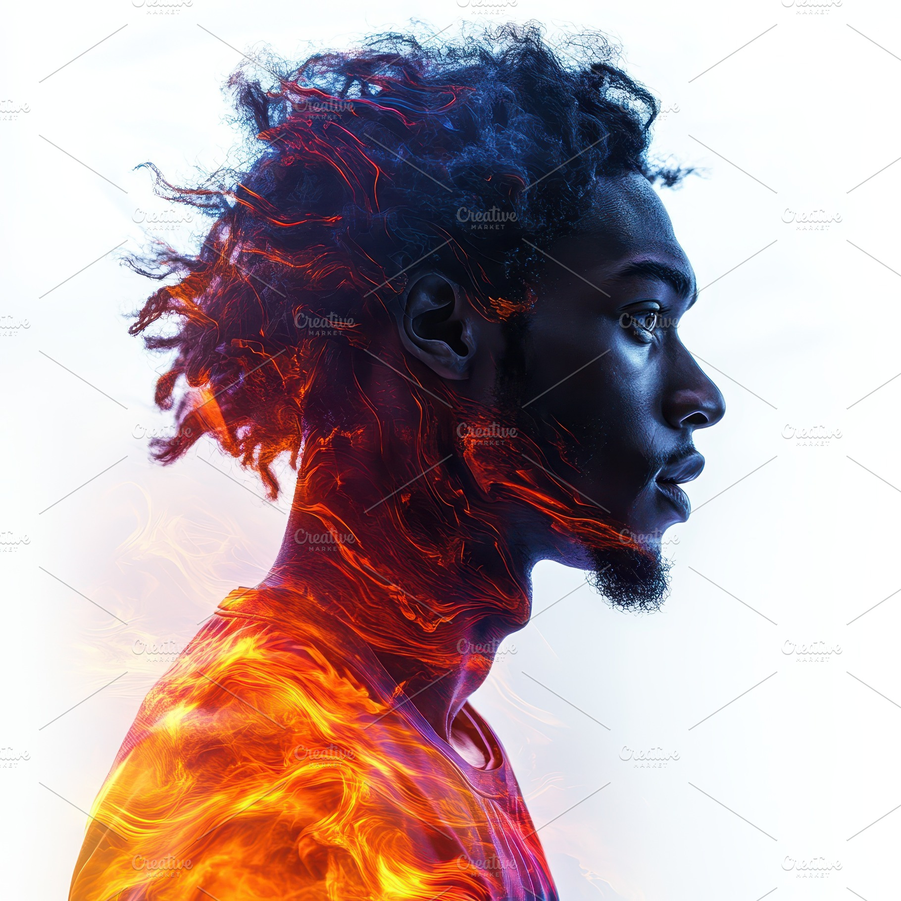 Fiery Portrait of a Man Powerful and, an Abstract Photo by Pixeness Studio