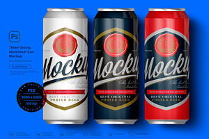 Three Glossy Aluminum Can Mockup