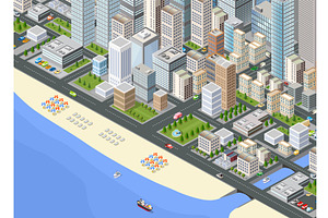 Illustration isometric large city, an Illustration by AlexZeL