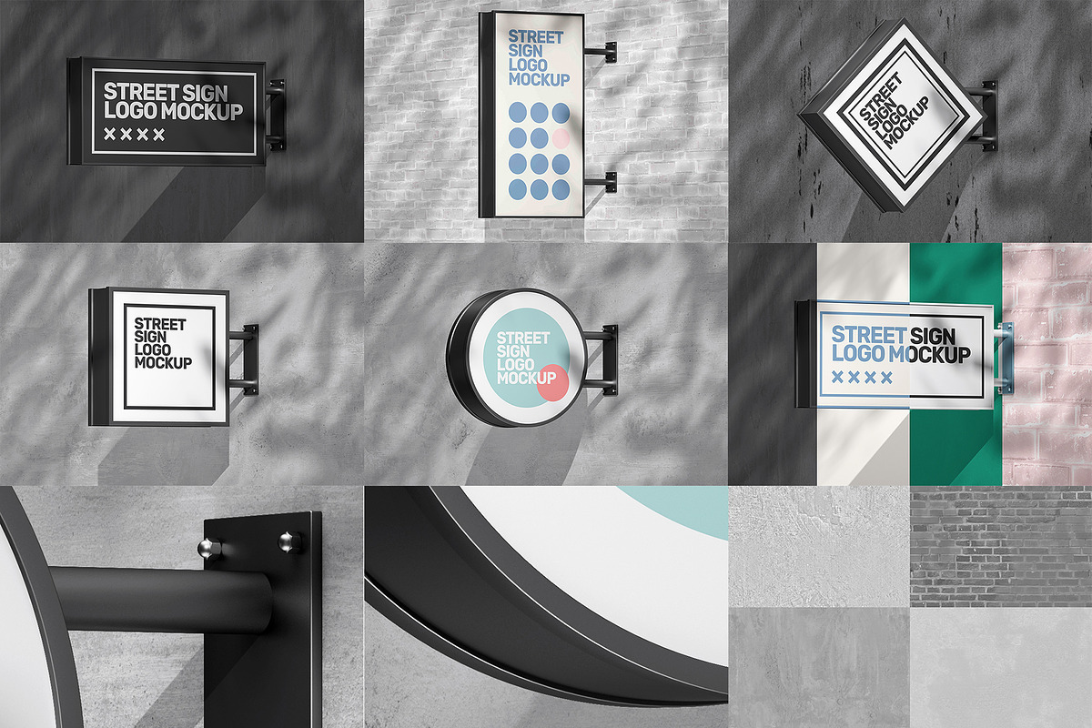 Street Sign Mockup (32 PSD Scenes), an Advertising Mockup by Traint (Photo 5 of 50)